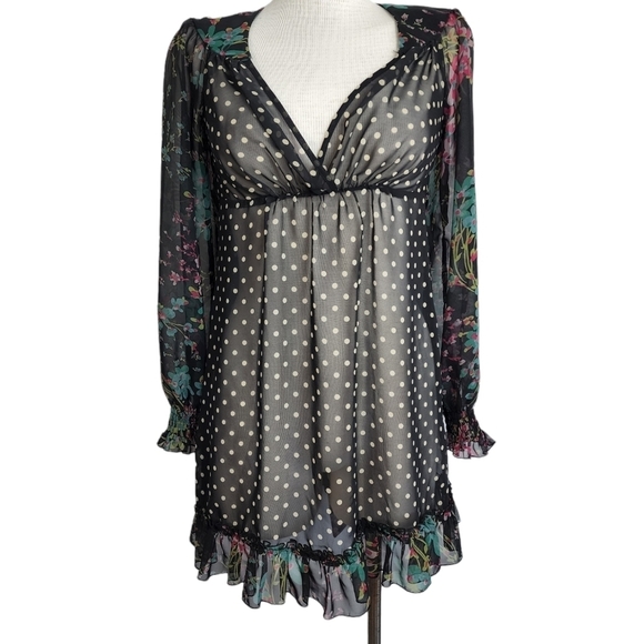 Jonny Martin Dresses & Skirts - Johnny Martin Sheer Floral  Polka Dot  Print Long Sleeve Dress Size 1